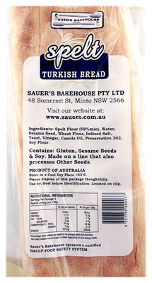 Picture of SAUER'S BAKEHOUSE SPELT TURKISH BREAD 430g