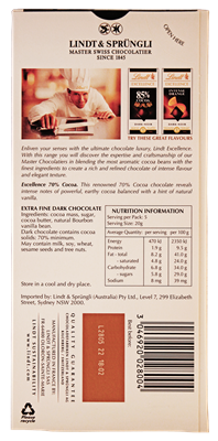 Picture of LINDT 70% COCOA DARK CHOCOLATE 100g