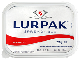 Picture of LURPPAK UNSALTED SPREADABLE BUTTER 250g