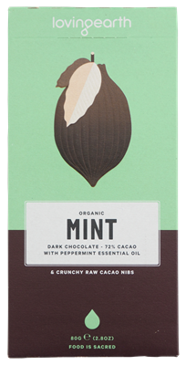 Picture of LOVING EARTH MINT DARK CHOCOLATE 72% CACAO 80g